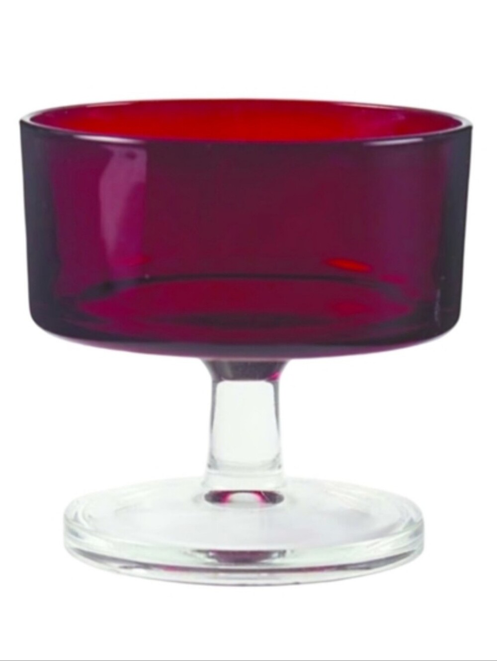 Vintage French Glass Ruby Red Dessert Dish Custard Bowl Fruit Arcoroc France